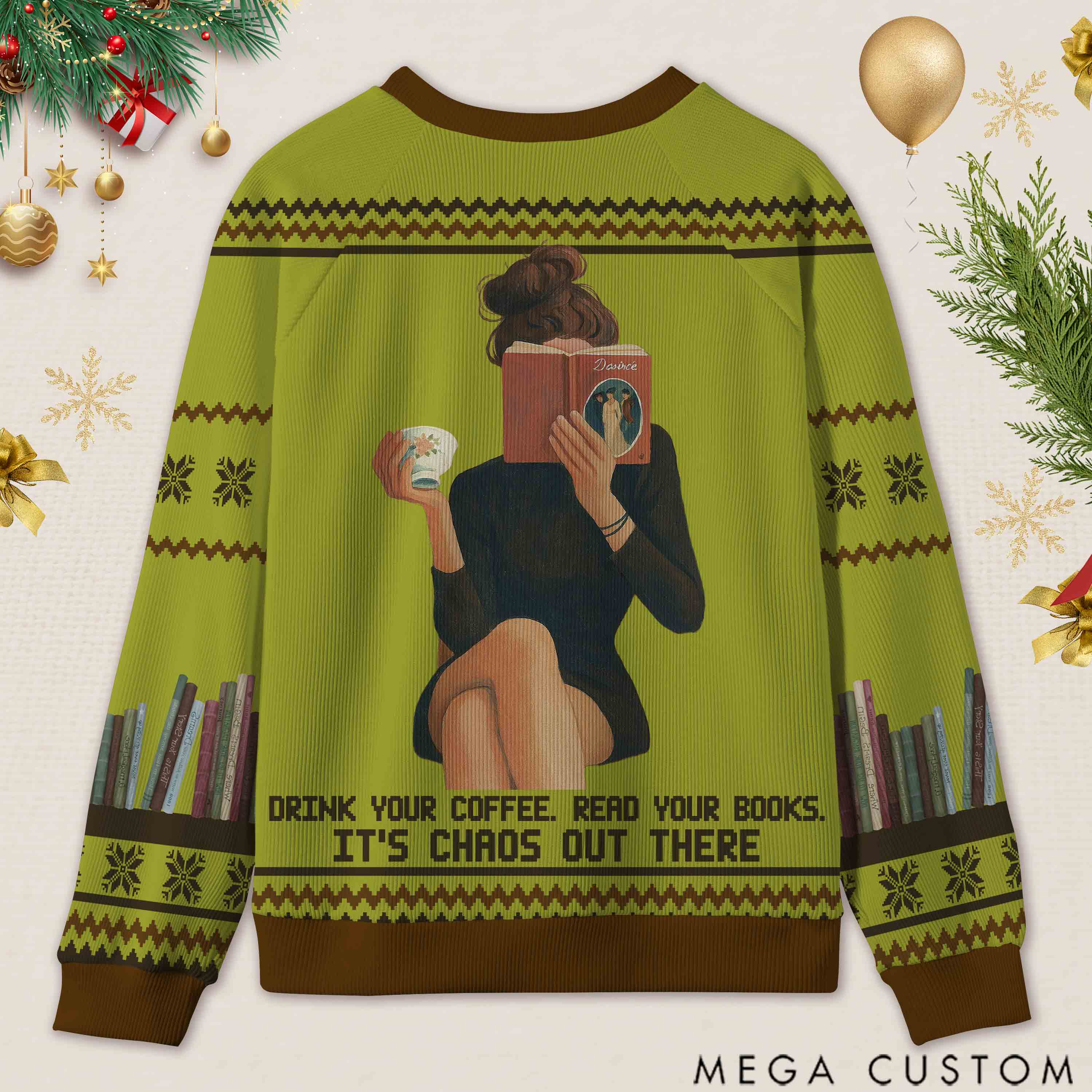 Personalized Bookish Barista Tranquil Reading Ugly Sweater Holiday Gift for Book Lovers