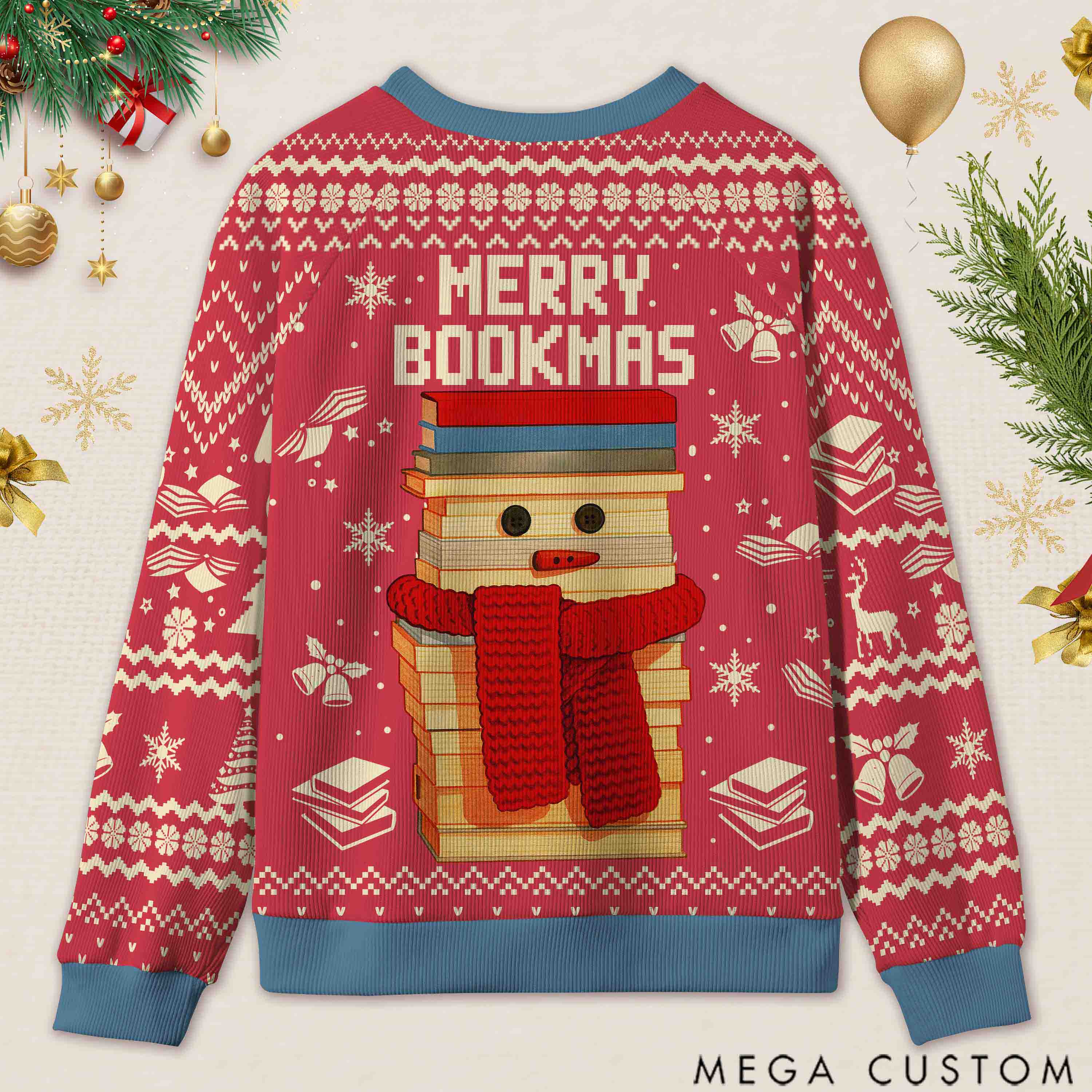 Personalized Bookish Christmas Cozy Ugly Sweater Festive Gift for Book Lovers