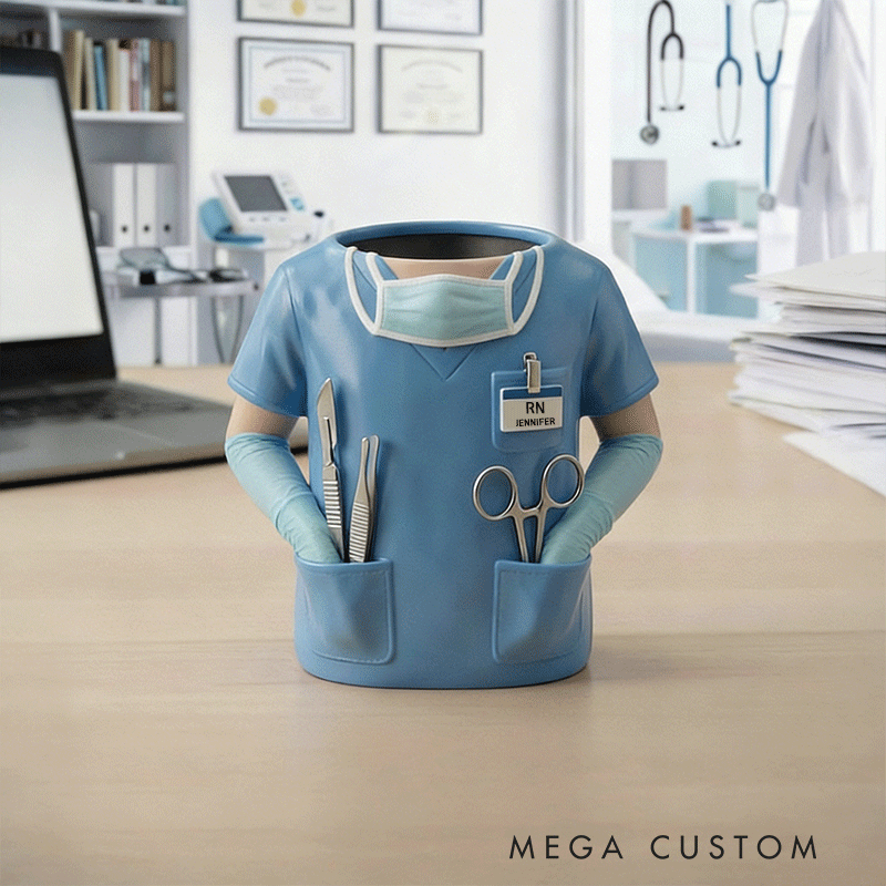 Personalized Nurse Shirt Pencil Holder Custom Name Medical Desk Organizer 3D Printed Gift for Nurses and Med Students
