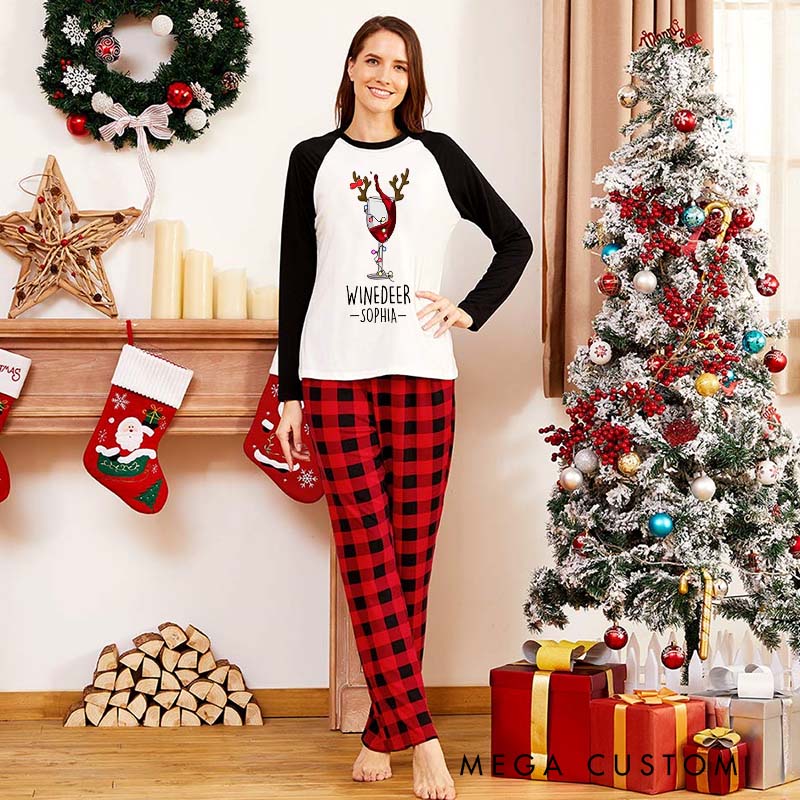 Personalized Couple Reinbeer and Winedeer Xmas Matching Pajamas Christmas Matching Pjs for Husband Wife Boyfriend Girlfriend