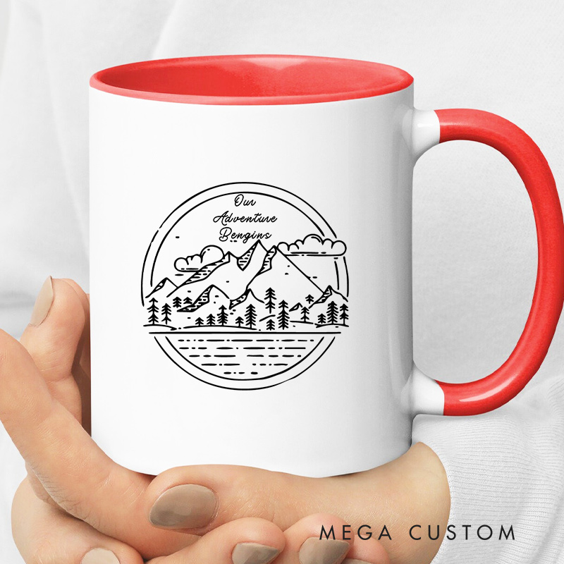 Personalized Couple Adventure Begins Mug Ceramic Coffee Cup for Husband Wife Anniversary Couple Mug for Newlyweds