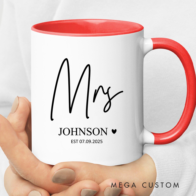 Personalized Minimalist Mr. & Mrs. Wedding Mug Couple Ceramic Mug for Husband Wife Anniversary Gift Mug for Newlywed