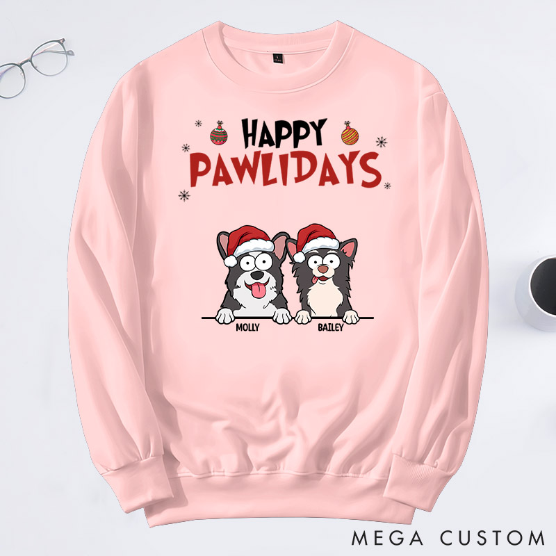Personalized Dog Lover Happy Pawlidays Sweatshirts