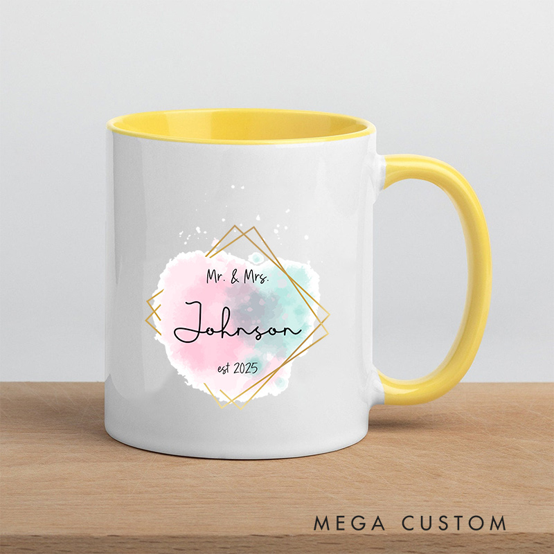 Personalized Mr. & Mrs. Watercolor Wedding  Mug Ceramic Coffee Mug for Newlywed Husband Wife Coffee Cup Couple Anniversary Cup
