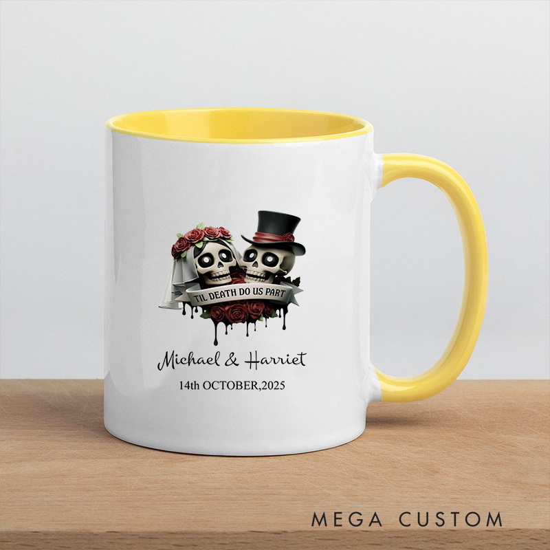 Personalized Couple Mug Til Death Do Us Part Wedding Mug Gothic Skeleton Groom Bride Mug Newlyweds Coffee Cup for Husband Wife