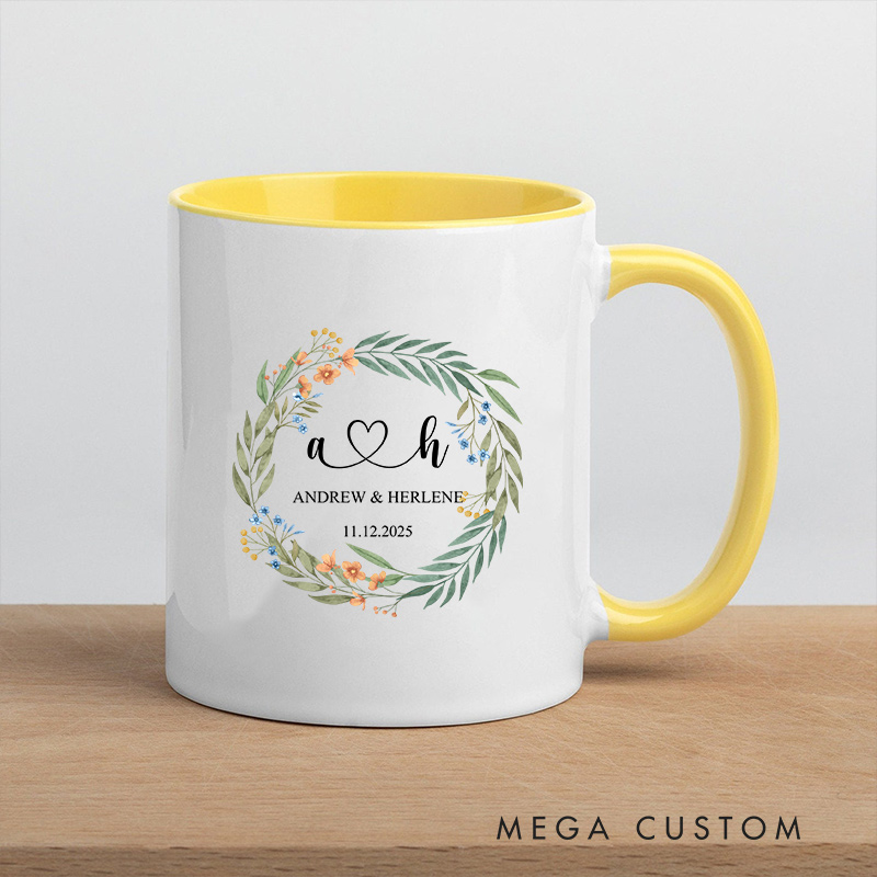 Personalized Floral Initials Couple Mug Couple Wedding Mug for Her Him Newlyweds Coffee Cup for Husband Wife Couple Anniversary Gift Mug