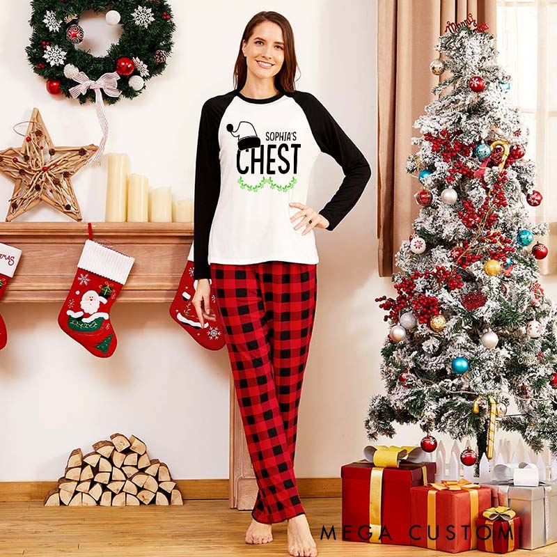 Personalized Cheeky Couple Christmas Nuts and Chest Xmas Pajamas with Name Christmas Matching Pjs for Husband Wife Boyfriend Girlfriend