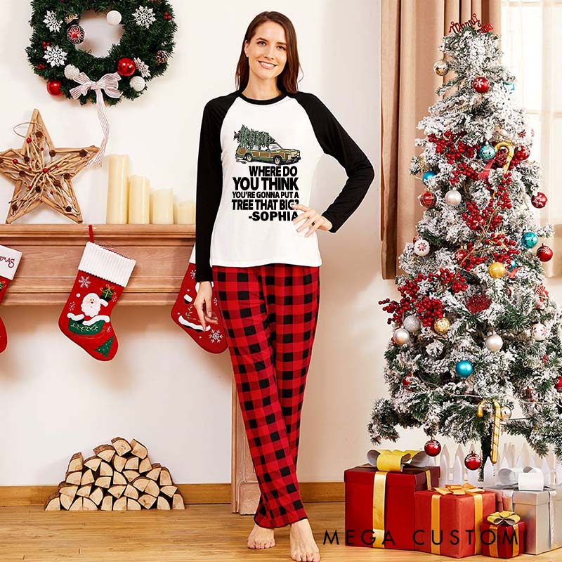 Personalized Funny Couple Bend Over and I’ll Show You Xmas Pajamas Where Do You Think You’re Gonna Put a Tree That Big Matching Pjs for Husband Wife