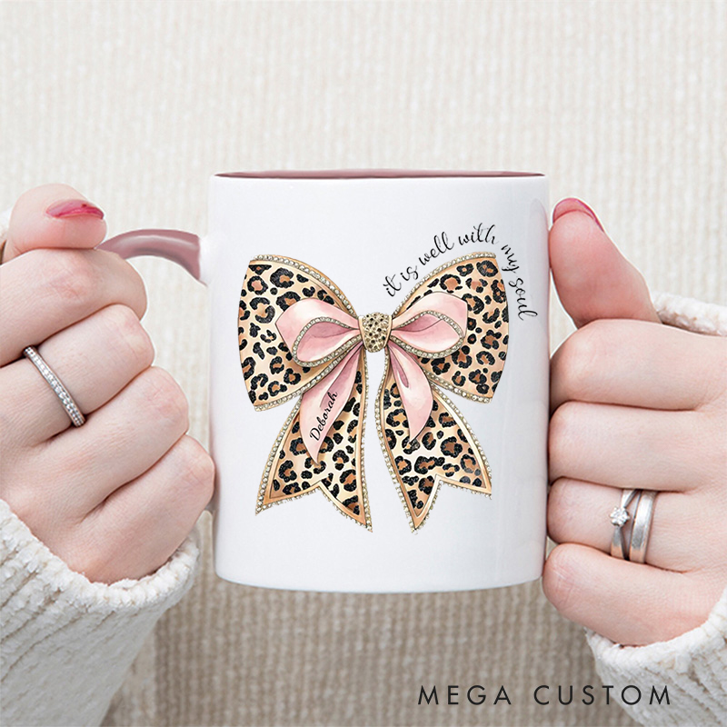 Personalized It Is Well with My Soul Bible Verse Inner Color Ceramic Mug with Name Birthday Christmas Gift for Christians Baptism and Birthday Gift