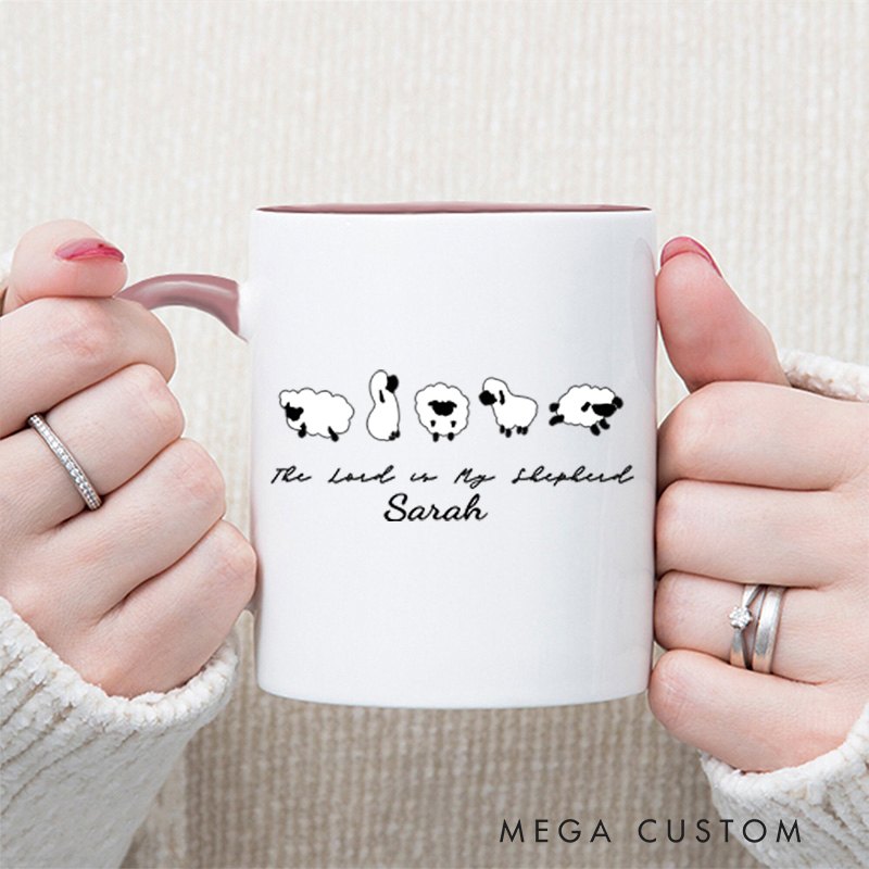 Personalized The Lord is My Shepherd Bible Verse Christian Inner Color Ceramic Mug with Name Religious Gift Birthday Gift for Christian