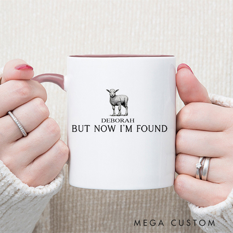 Personalized But Now I'm Found Bible Verse Inner Color Ceramic Mug with Name Birthday Religious Inspirational Gift for Christian