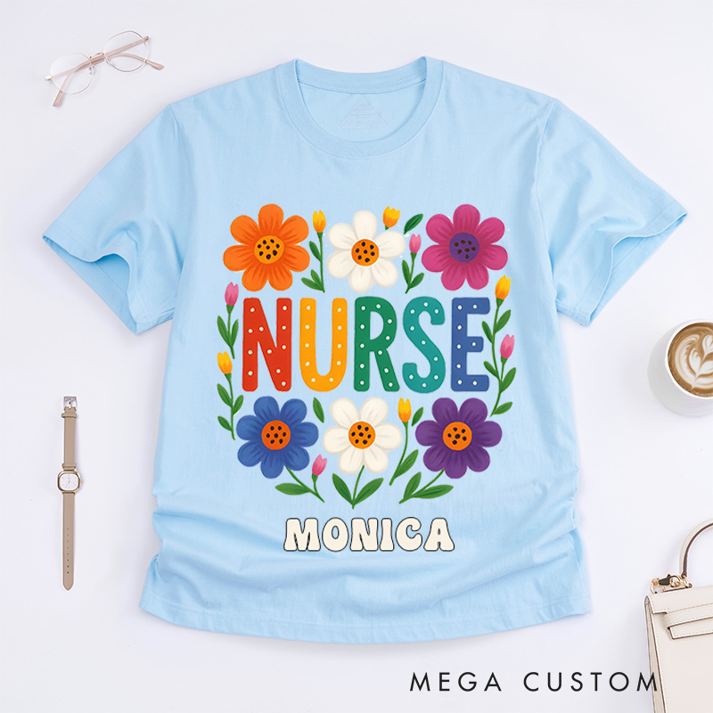 Personalized Nurse T-Shirts Nurse in Bloom Fashion Design T-Shirts