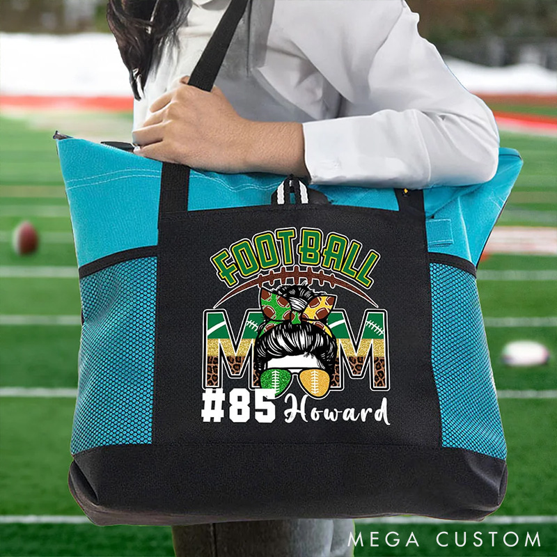 Personalized Football Mom Tote Bag with Custom Name and Number  