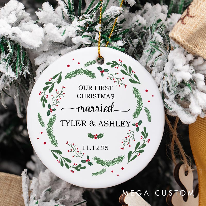 Personalized Our First Christmas Married Ornament Couple Christmas Ornament Married Keepsake Gift Ornament with Name and Date