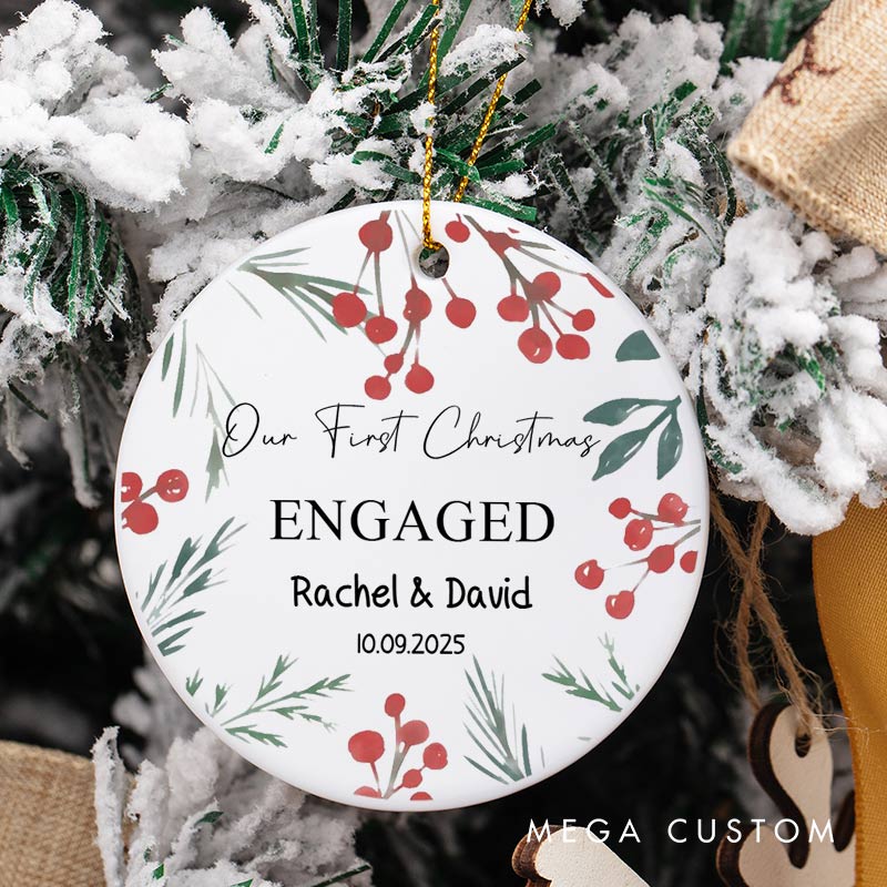 Personalized Our First Christmas Engaged Ornament with Berry Couple Engagement Christmas Ornament for Him Her