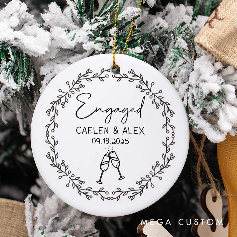 Personalized Couple Engaged Christmas Ornament with Champagne Couple Engagement Christmas Ornament for Him Her