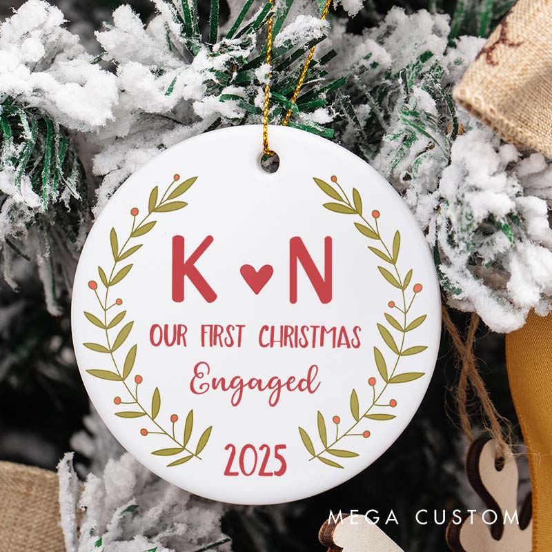 Personalized Our First Christmas Engaged Ornament Couple Engagement Christmas Ornament for Him Her Xmas Decor Ornament