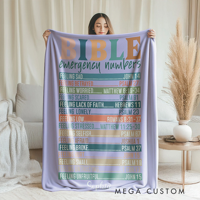 Personalized Bible Emergency Numbers Soft Throw Blanket with Name Home Decor Birthday Gift for Christian