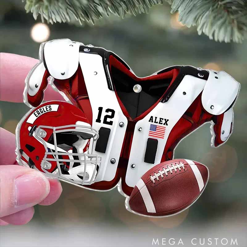 Personalized American Football Jersey and Helmet Design Ornament with Custom Team Name, Player Name and Number