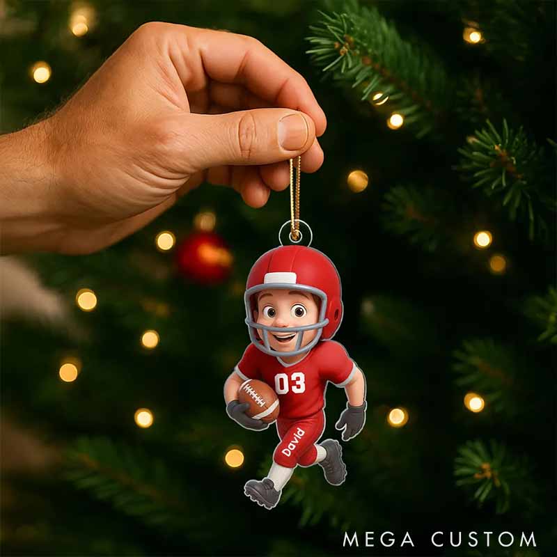 Personalized American Football Design Ornament with Custom Player Name and Number for Christmas Gift