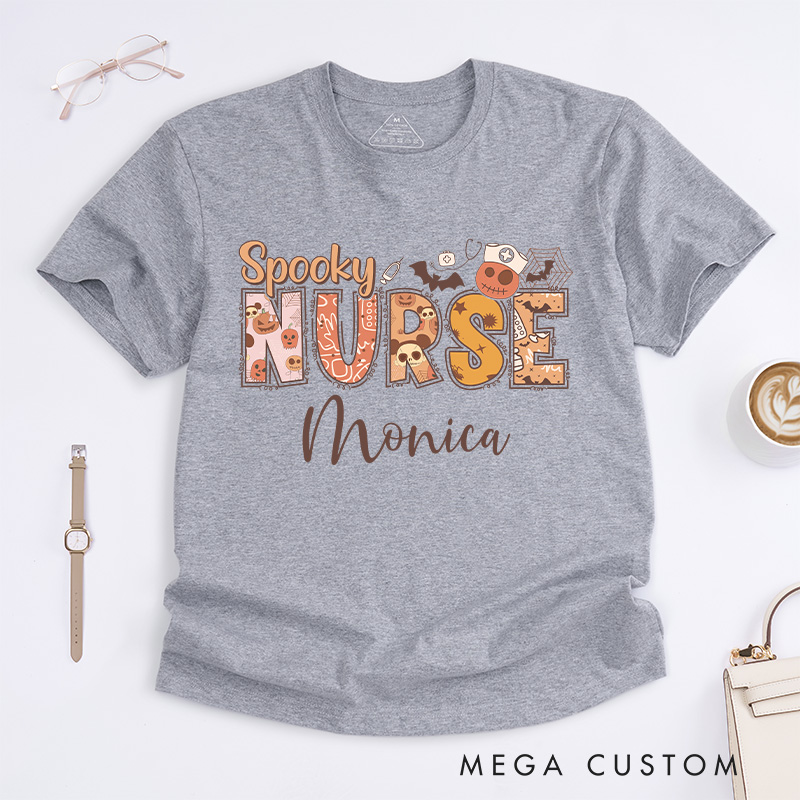 Personalized Nurse T-Shirts Spooky Nurse Fashion Design T-Shirts Nurse Halloween Gifts