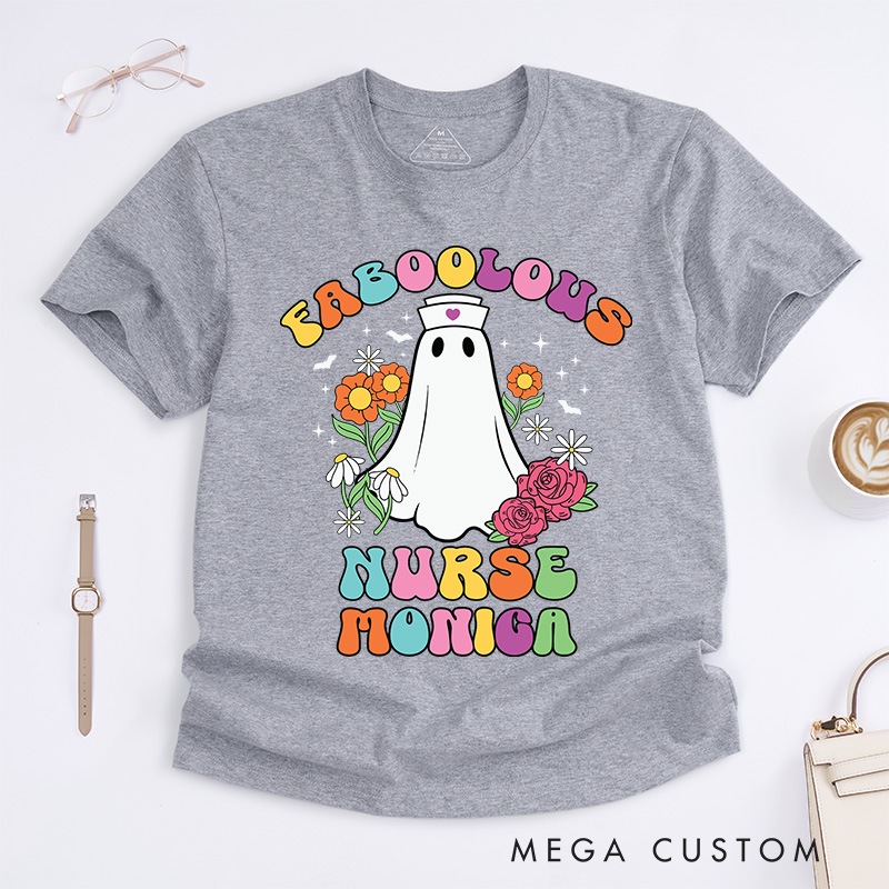 Personalized Nurse T-Shirts Faboolous Nurse Cute Ghost Halloween Fashion Design T-Shirts Nurse Halloween Gifts
