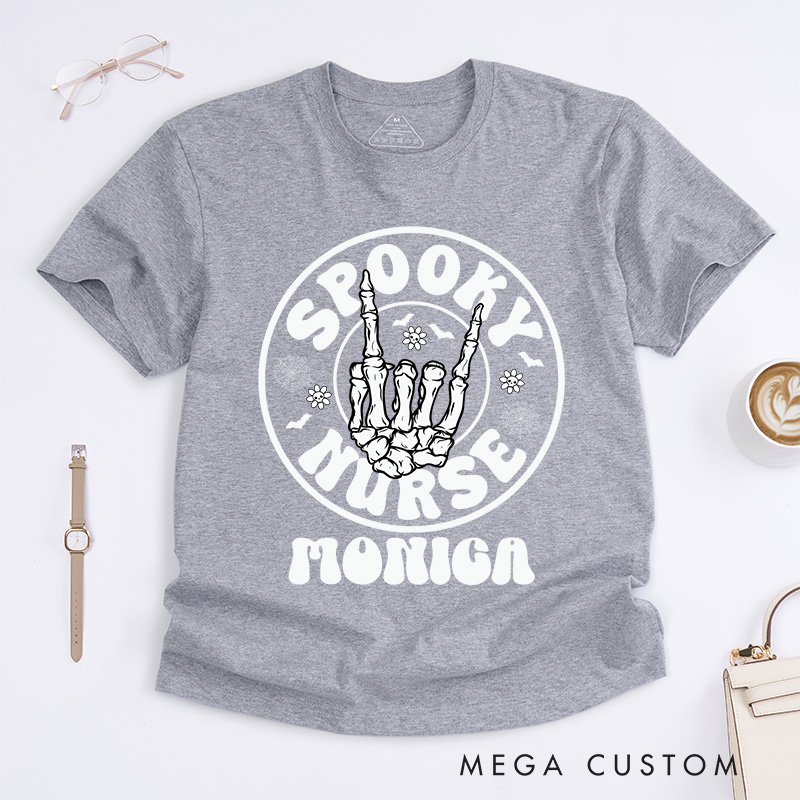 Personalized Nurse T-Shirts Spooky Nurse Halloween Fashion Design T-Shirts Nurse Halloween Gifts