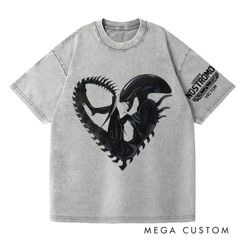Personalized the Alien Heart Washed T-Shirts Sci-fi Movie Horror Halloween Space Opera Tshirt for Movie TV Show Lovers