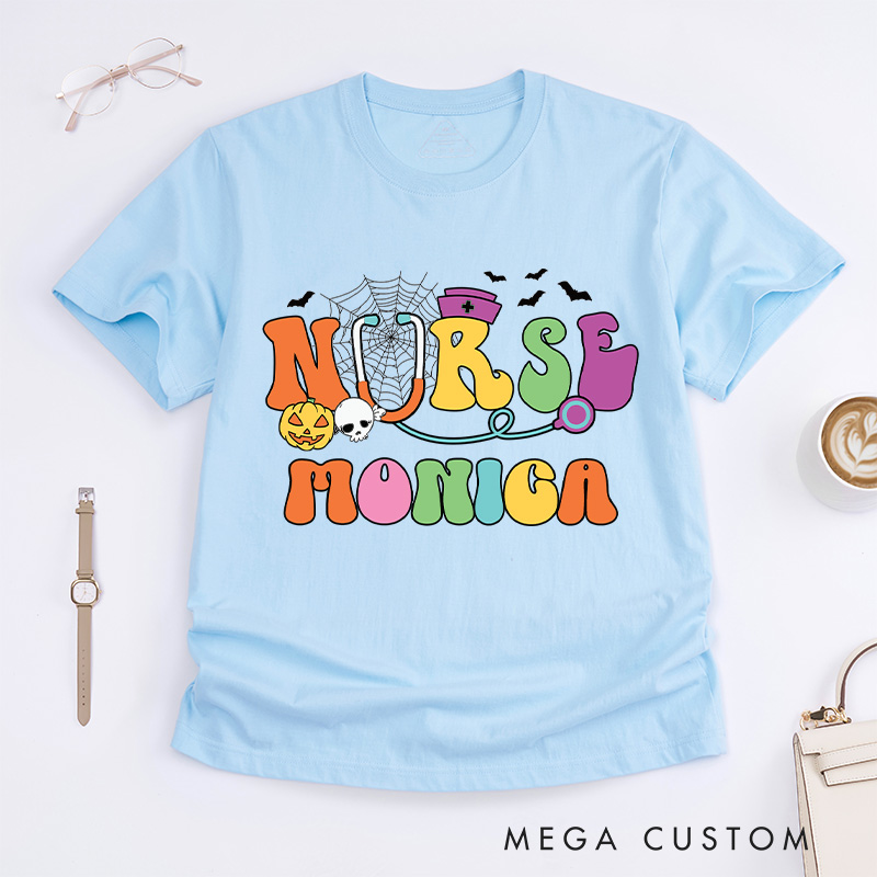 Personalized Nurse T-Shirts Colorful Nurse Fashion Design T-Shirts Nurse Halloween Gifts