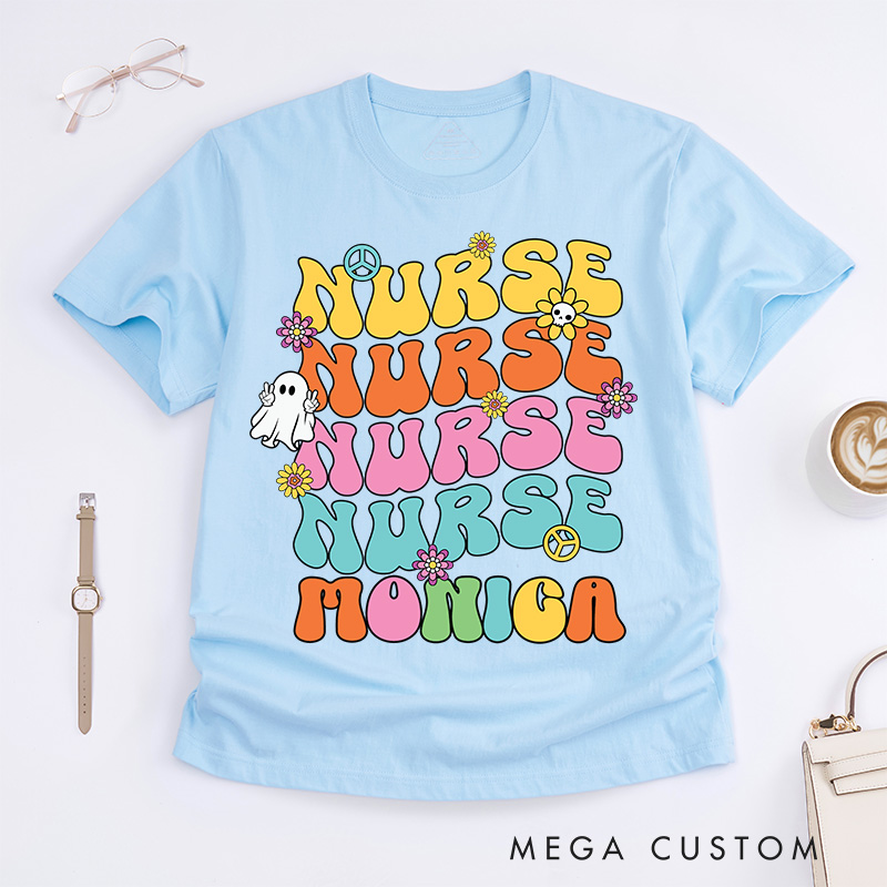 Personalized Nurse T-Shirts Colorful Nurse Fashion Design T-Shirts Nurse Halloween Gifts