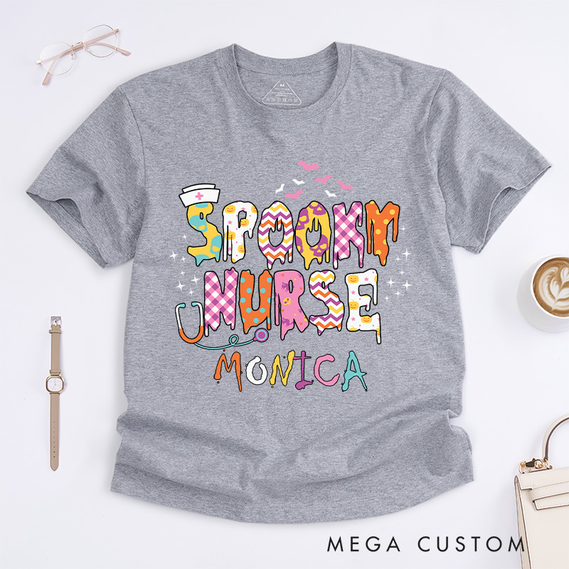 Personalized Nurse T-Shirts Spooky Nurse Fashion Design T-Shirts Nurse Halloween Gifts