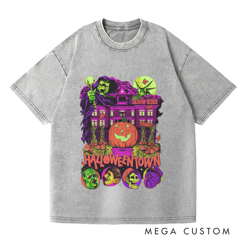 Personalized Retro Spooky Pumpkin Horror Movie Washed T-Shirts Horror Spooky Movies Tshirt Film Fan Shirt Halloween
