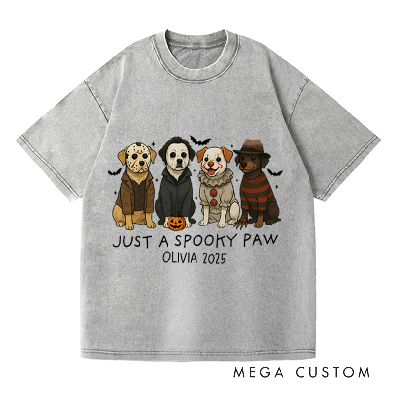 Personalized Retro Just a Spooky Paw Horror Movie Washed T-Shirts Horror Spooky Movies Tshirt Film Fan Shirt Halloween
