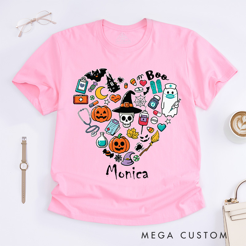 Personalized Nurse T-Shirts Spooky Heart Fashion Design T-Shirts Nurse Halloween Gifts