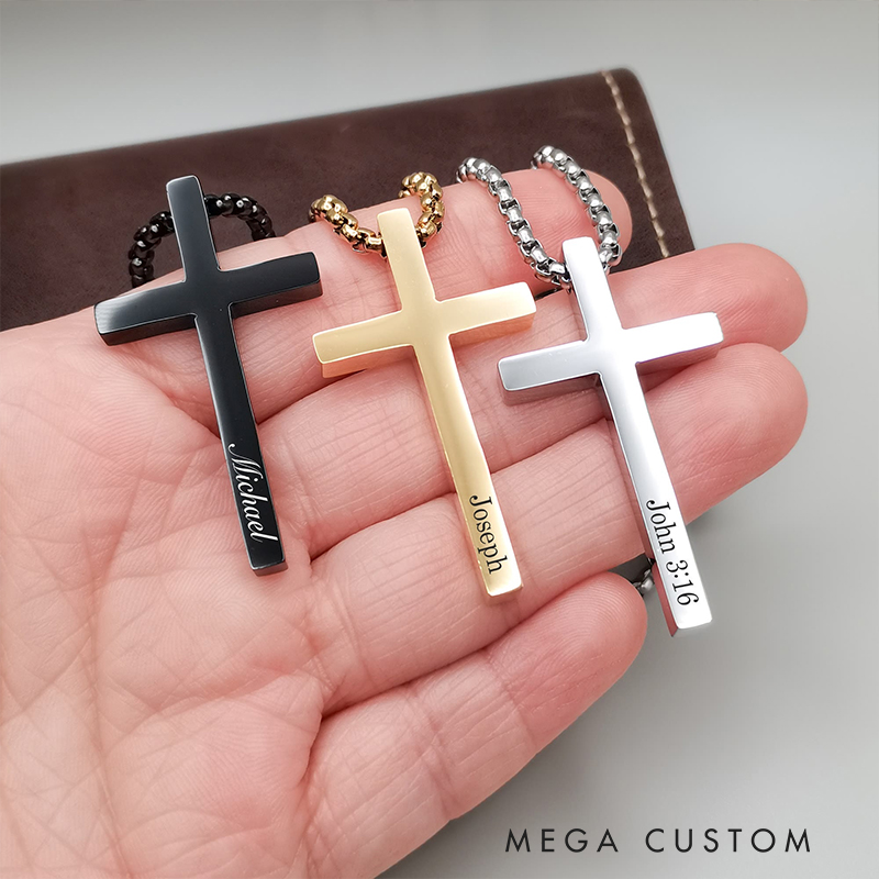 Personalized Cross Name Pendant Necklace for Men Religious Jewelry Catholic Gift Christian Bible Verse Gift for Him