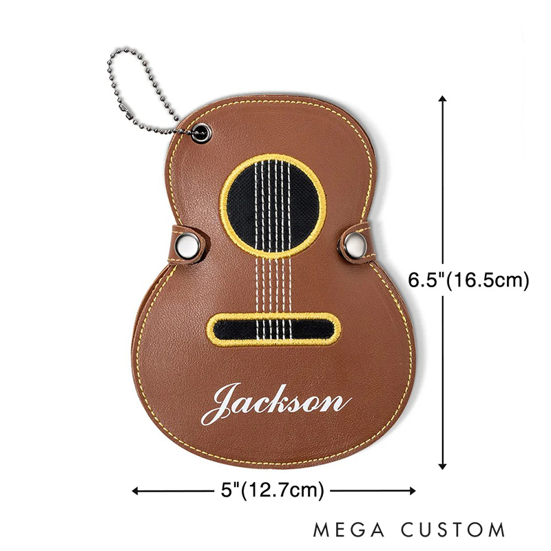 Personalized Name Guitar Pick Holder Custom Engraved Leather Keychain Keyring Case Perfect Gift for Guitarists