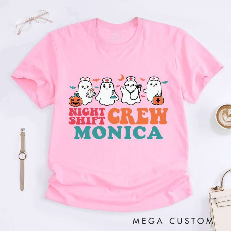 Personalized Nurse T-Shirts Night Shift Crew Design T-Shirts Nurse Halloween Gifts