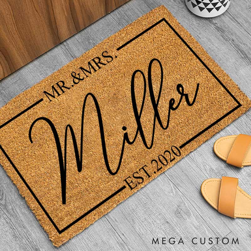 Personalized Family Last Name Doormat Couple 5th Anniversary Door Mats Gift for Husband Wife