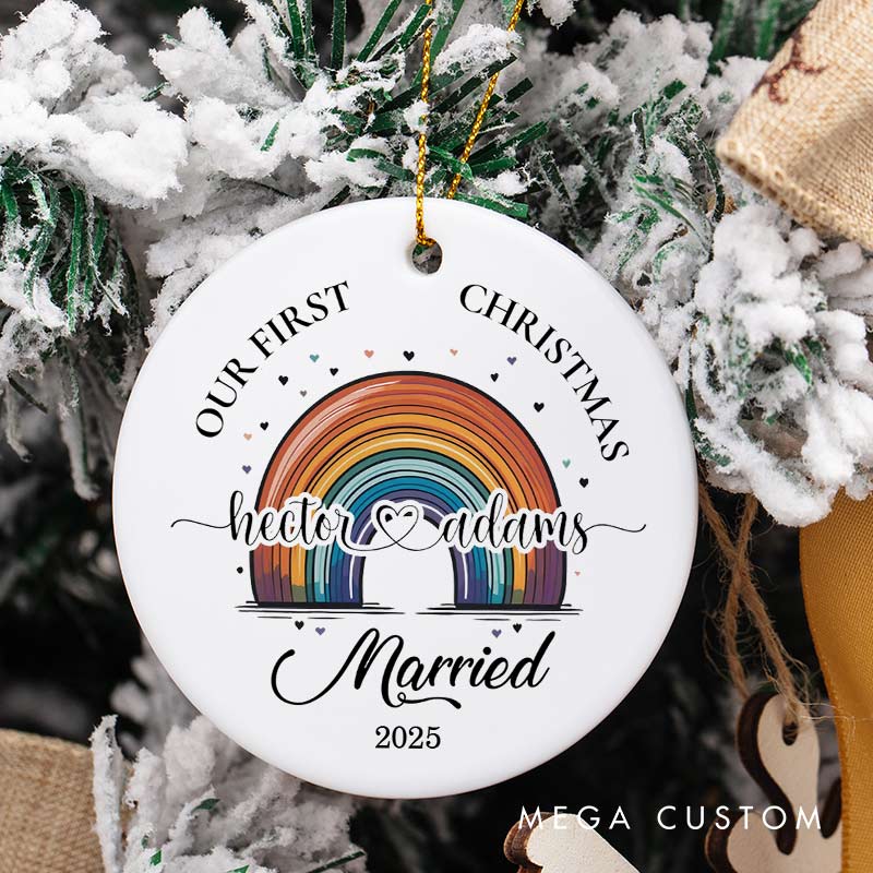 Personalized Our First Christmas Married Rainbow Ornament LGBTQ Married Ornament for Lesbian Gay LGBTQA+ Christmas Ornament