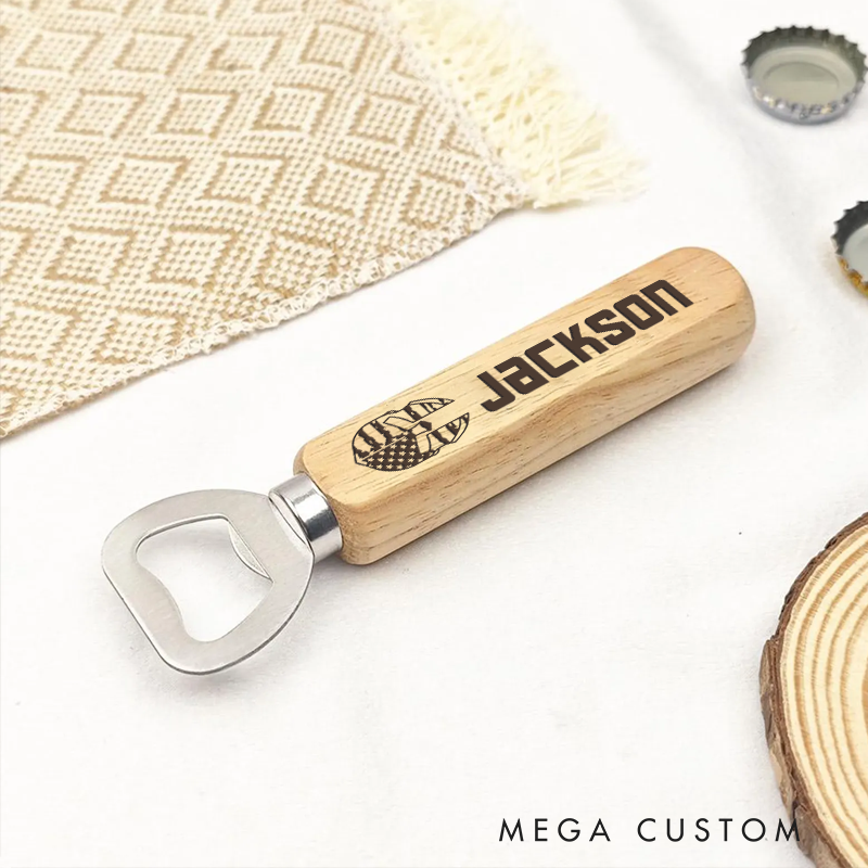 Personalized Wooden Handled Bottle Opener Gift for Police Officers with Engraved Support Design