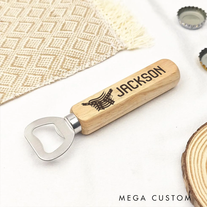 Personalized Wooden Handled Bottle Opener with Engraved Sheriff Badge Design Gift for Police Officer