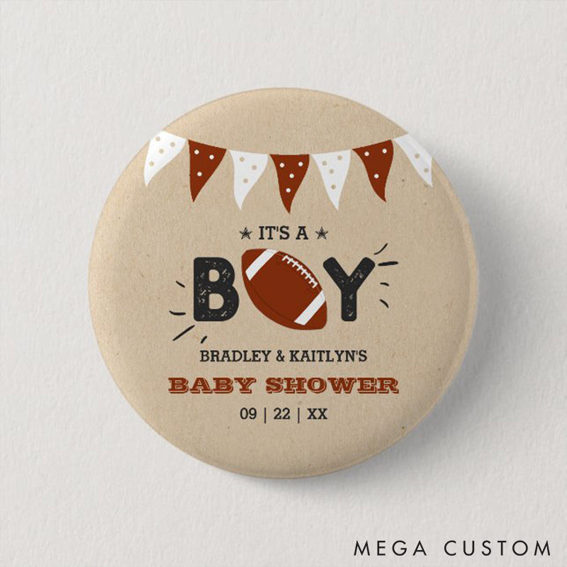 Personalized It’s a Boy American Football Birthday Design Button Pin with Custom Name and Special Date