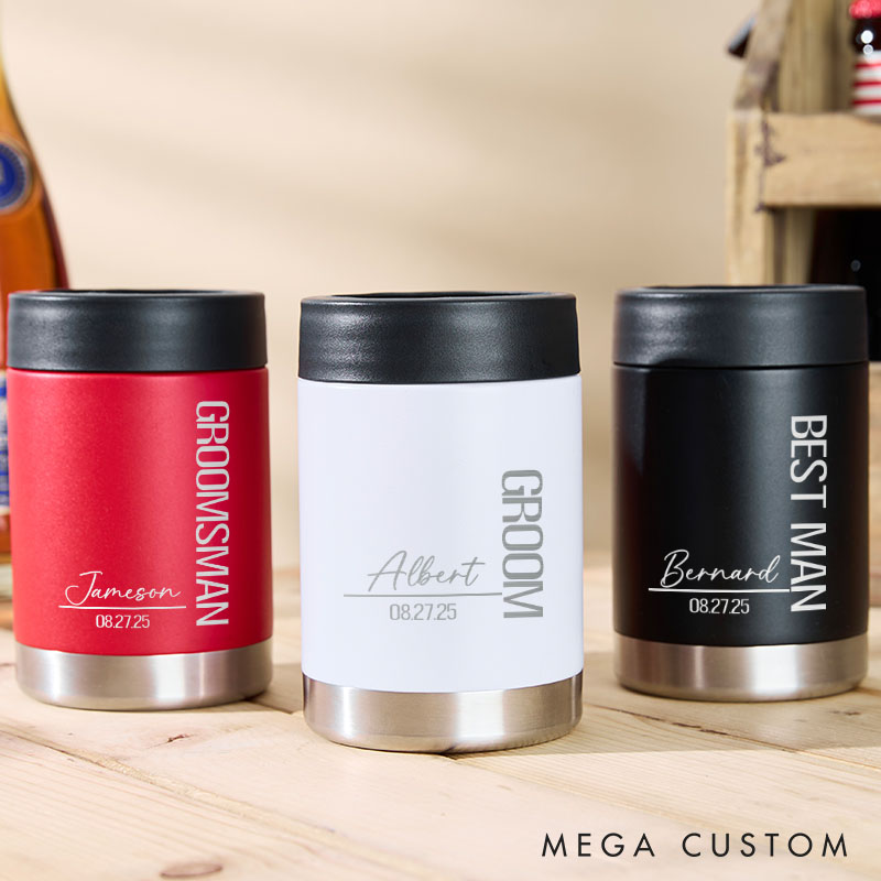 Personalized Groomsmen Wedding Party Can Coolers Engraved Groomsmen Proposal Gift Can Cooler Bachelor Party Gift Can Holder for Him