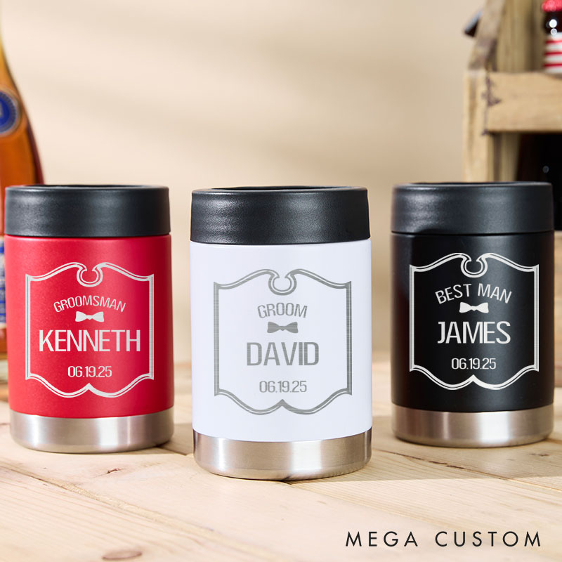 Personalized Wedding Party Can Coolers for Groom Bachelor Party Tumbler for Best Man Engraved Groomsmen Proposal Can Holder for Him
