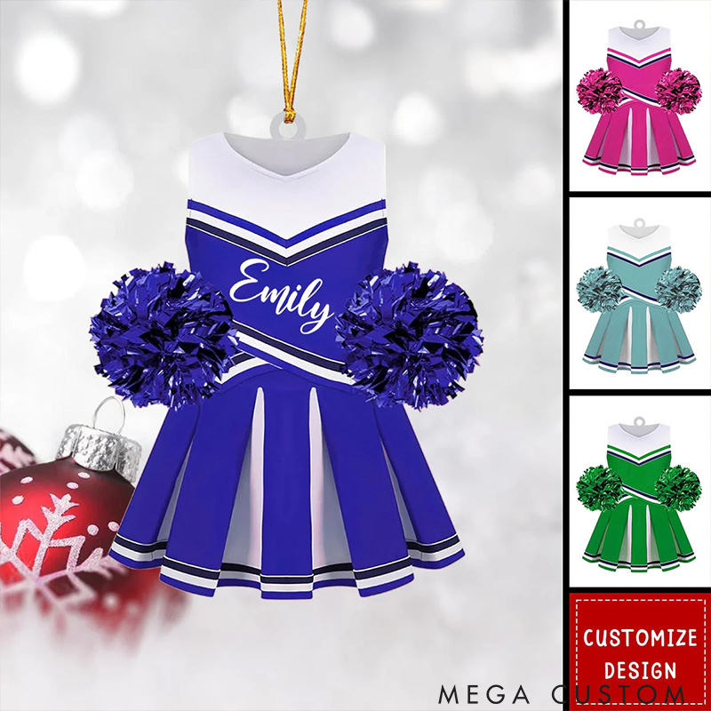 Personalized Cheerleader Acrylic Ornament with Custom Cheer Uniform and Pom Poms with Name