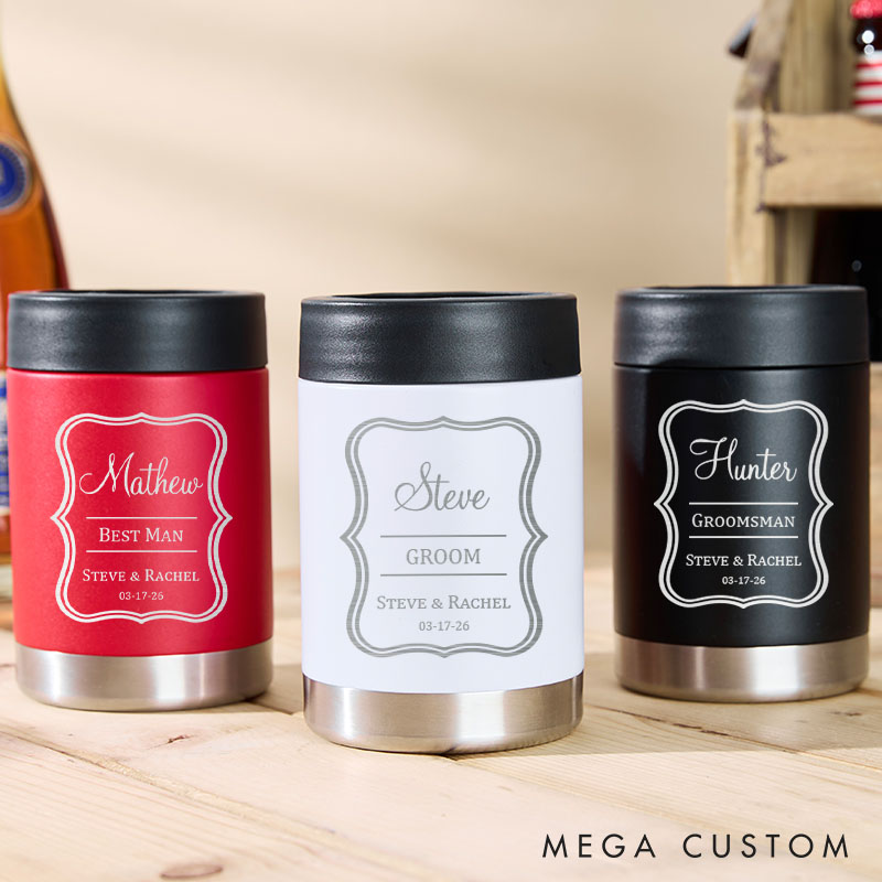 Personalized Wedding Party Can Cooler for Men Engraved Groomsman Can Cooler Bachelor Party Favors Can Holder
