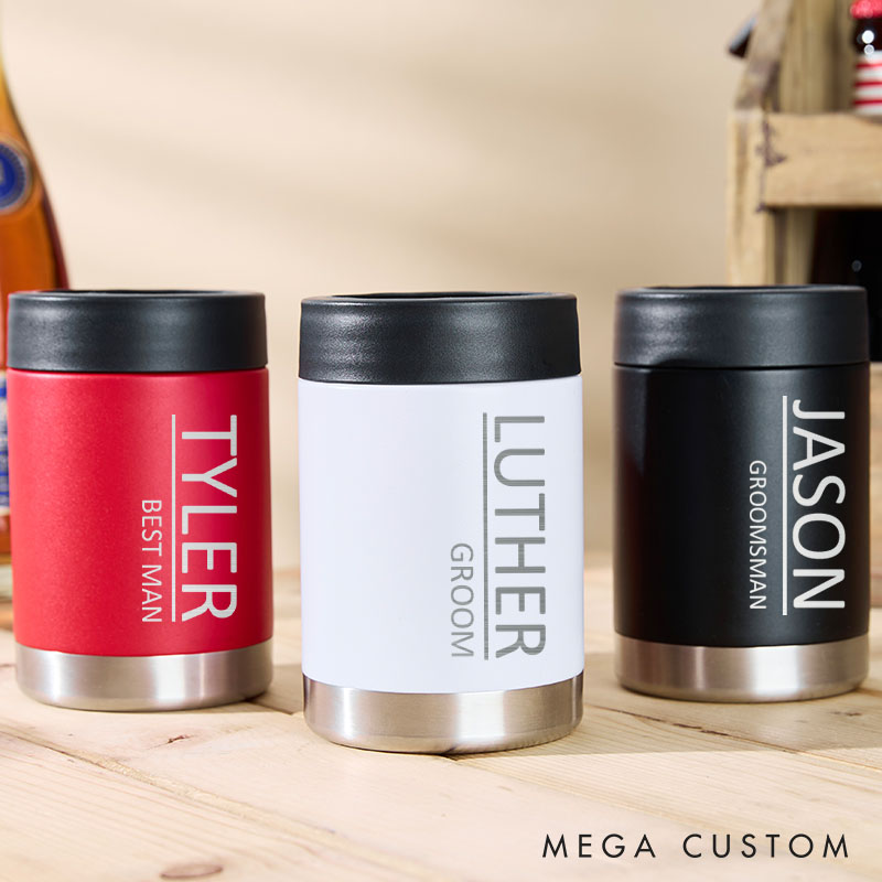 Personalized Groomsmen and Best Man Can Coolers Wedding Party Gifts with Names and Dates Bachelor Party Favors Can Holder