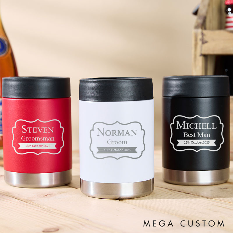Personalized Unique Wedding Party Can Coolers for Groom and Groomsmen Bachelor Party Keepsakes Can Holder for Men