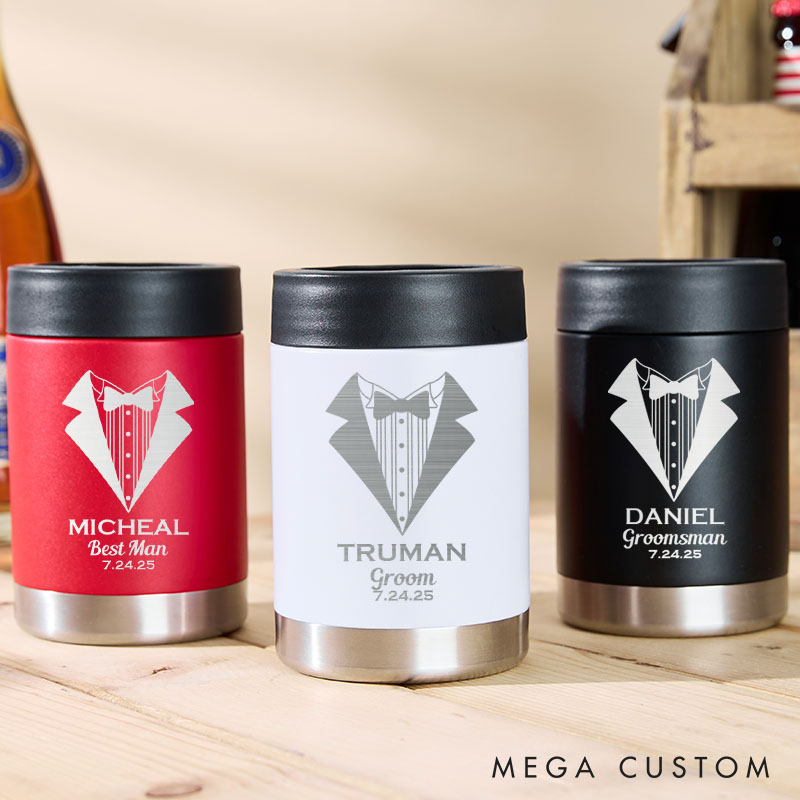 Personalized Wedding Party Can Coolers Bachelor Party Keepsakes for Groom Best Man Gift Groomsmen Proposal Can Holder