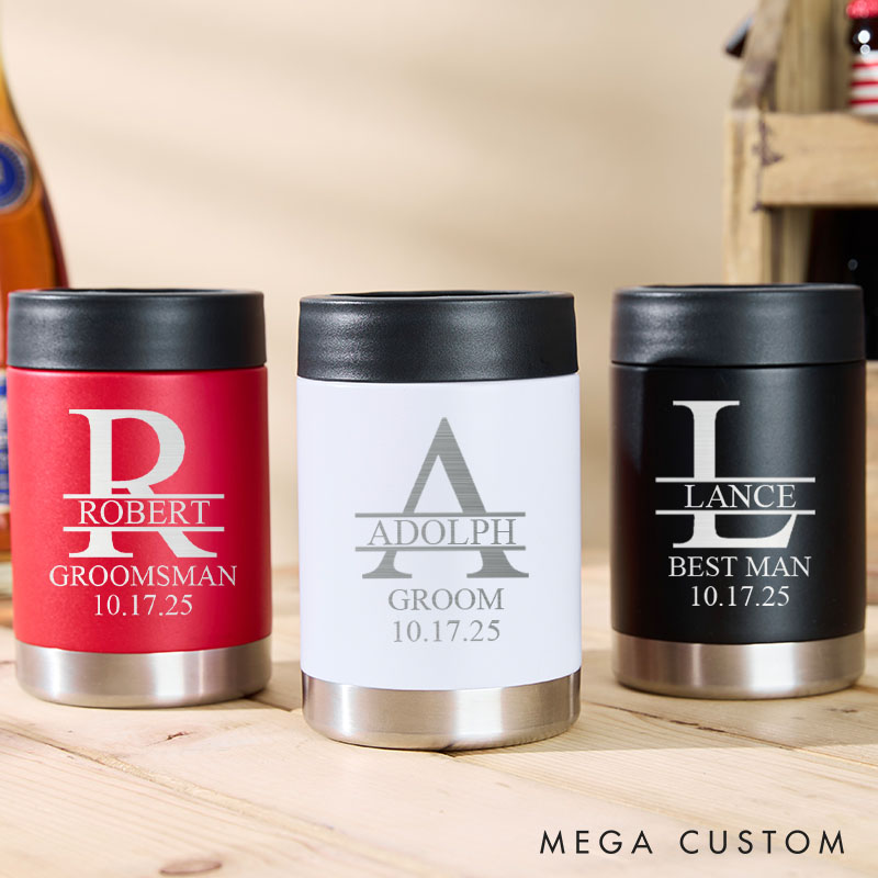 Personalized Wedding Can Coolers for Groom Bachelor Best Man Gift Can Holder Groomsmen Can Cooler